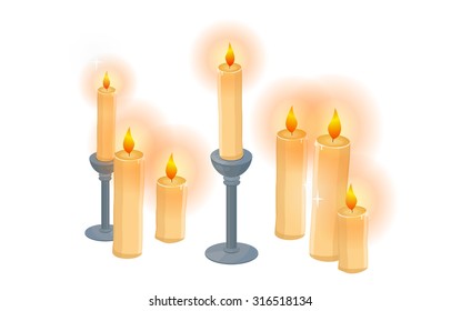 Set candles of different sizes. On a white background.