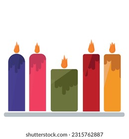Set of candles with flaming fire