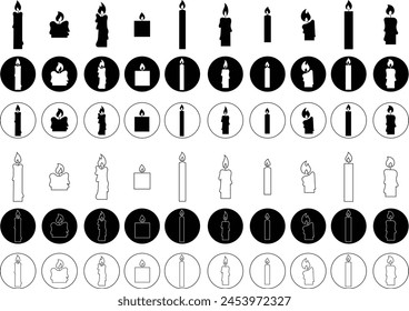 Satz von Kerzen flache Symbole mit editierbarem Bestand. Silhouette für Religion und Feier. Osterkerze, die die Tradition und Symbolik der Osterzeit auf transparentem Hintergrund repräsentieren.