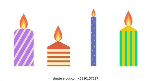 Set of candles in a flat style, isolated on a white background. Vector illustration