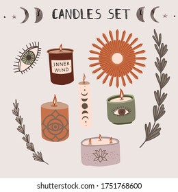 Juego de velas con iluminación vectorial plana