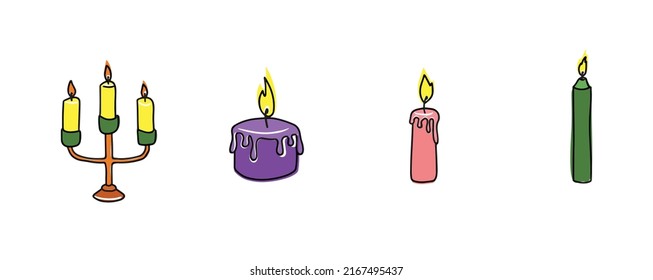 Set of candles hand draw illustration with color. Vector minimalism