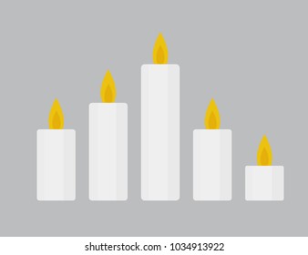 A set of candles isolated. Cartoon flat style. Vector illustration.