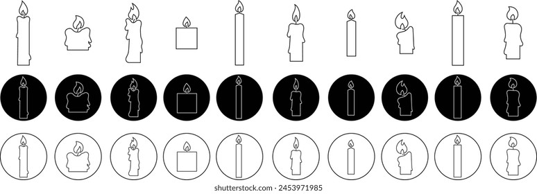 Satz von Kerzen Linie Symbole mit editierbaren Bestand. Silhouette für Religion und Feier. Osterkerze, die die Tradition und Symbolik der Osterzeit auf transparentem Hintergrund repräsentieren.