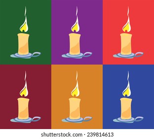 set of candles on the backgrounds of different colors