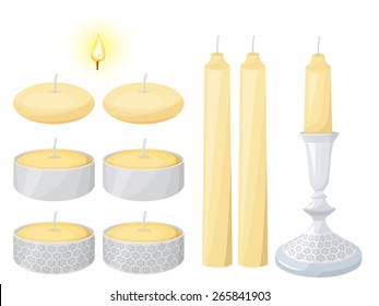 A set of candles on the white background