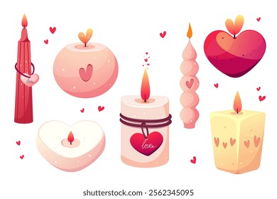 Set of candles. Romantic element for Valentine's Day. Vector illustration.