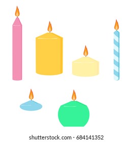 Set of candles sticks. Different candlelight and party design elements