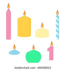 Set of candles sticks. Different candlelight and party design elements