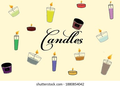 Juego de velas con texto. Esbozo en un fondo claro. Ilustración vectorial. Diseño para postales, afiches, íconos, textiles, fondos.