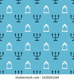 Set Candlestick and Wedding arch on seamless pattern. Vector