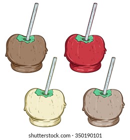 Set Of Candy Apple With Various Topping Like Chocolate Caramel And Vanilla