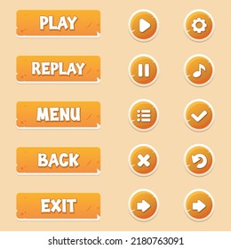 Set of candy buttons for mobile games. Game UI Kit. GUI design to build 2D games. Vector Can be used in the production of mobile, web or video games. Isolated.