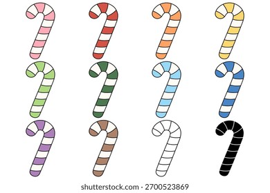 Set of Candy Cane Clipart 12 Colors Illustration Elements