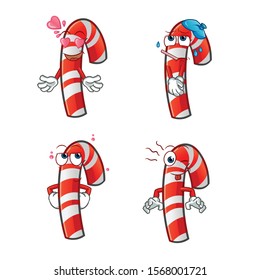 set of candy cane emoticon face cartoon vector mascot art illustration