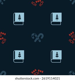 Set Candy, cane with stripes and Christmas book on seamless pattern. Vector