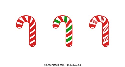 Set of candy canes in cartoon style isolated on white background. Vector illustration of Christmas symbol