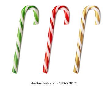Set of candy canes isolated on white. Christmas or new year decoration. Vector stock illustration