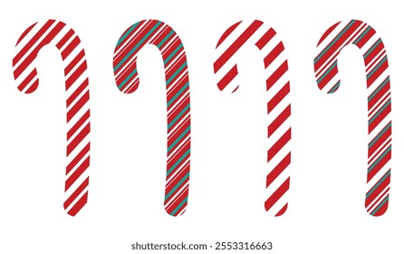 Set of candy canes isolated on white background. Simple Vector Illustration of Christmas Candy eps.