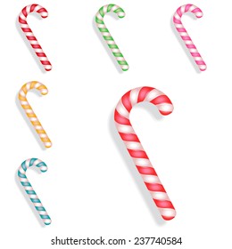 Set of candy canes realistic peppermint colorful vector
