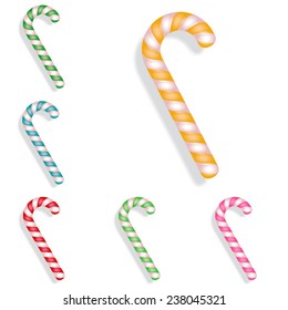 Set of candy canes realistic peppermint colorful vector