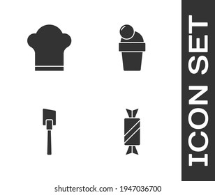 Set Candy, Chef hat, Spatula and Ice cream icon. Vector