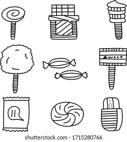A Set of candy and chocolate icons suitable for any food content with doodle or cartoon style