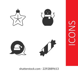 Set Candy, Christmas star, Santa Claus hat and snowman icon. Vector