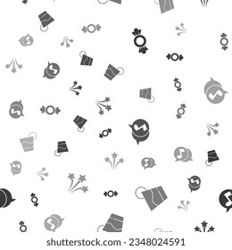 Set Candy, Cocktail, Musical note in speech bubble and Firework on seamless pattern. Vector