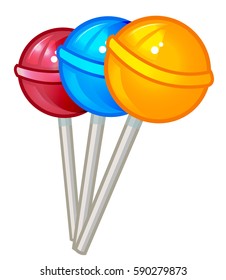 set of candy, colorful candy on a stick, cartoon vector illustration, lollipop