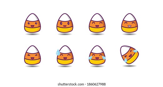 Set of Candy Corn Emoticon Part 1 - Smiley Emoji Icon Set, Vector Cartoon Illustration.
