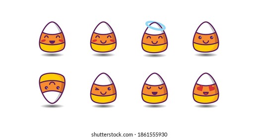 Set of Candy Corn Emoticon Part 2 - Smily Emoji Icon Set, Vector Cartoon Illustration.