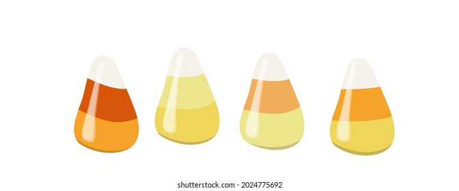 Set of Candy Corn for Halloween. Sweets for children in yellow, white and orange colors. White isolated vector stock illustration EPS 10.