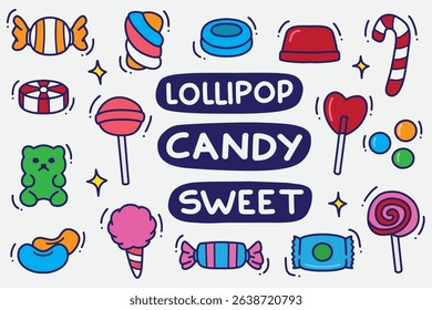 set of candy doodle with color  good for background, wallpaper, element design, icon, etc