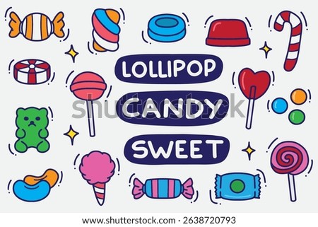 set of candy doodle with color  good for background, wallpaper, element design, icon, etc