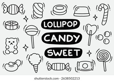 set of candy doodle good for background, wallpaper, element design, icon, etc