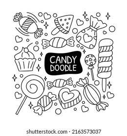 Set Candy Doodle Hand Drawn Design Pattern Background