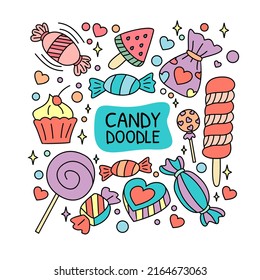 set candy doodle hand drawn design pattern background
