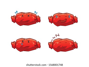 set of candy emoticon cute chibi cartoon mascot vector illustration