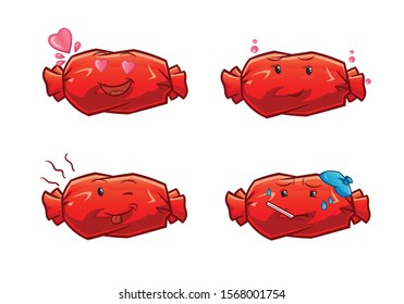set of candy emoticon cute chibi cartoon mascot vector illustration