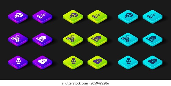 Set Candy, Ghost, Castle, fortress, Tombstone with RIP written, Burning candle and Skull icon. Vector