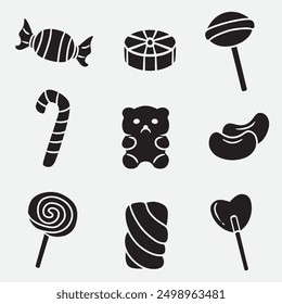 set of candy good for icons, silhouette design, element design, etc