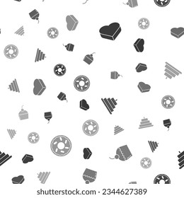 Set Candy in heart shaped box, Cake, with burning candles and Donut on seamless pattern. Vector