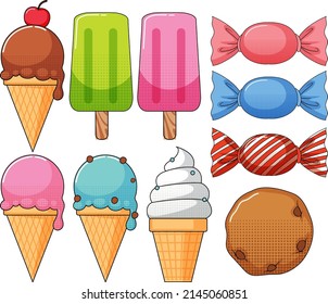A set of candy and ice cream illustration