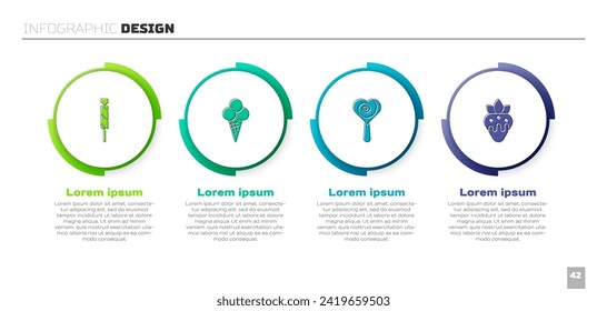 Set Candy, Ice cream in waffle cone, Lollipop and Strawberry chocolate. Business infographic template. Vector