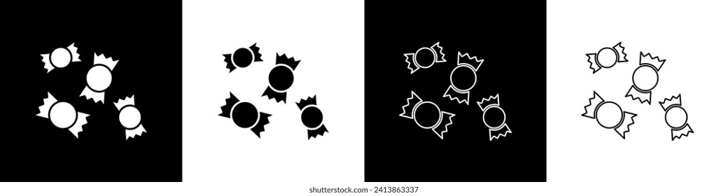 Set Candy icon isolated on black and white background.  Vector Illustration