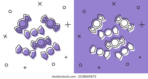 Conjunto icono de caramelo aislado en fondo blanco y púrpura. Felices Navidades y Feliz Año Nuevo.  Vector