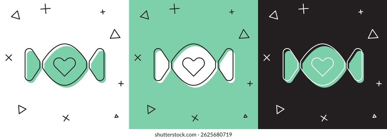 Set Candy icon isolated on white and green, black background. Happy Valentines day.  Vector