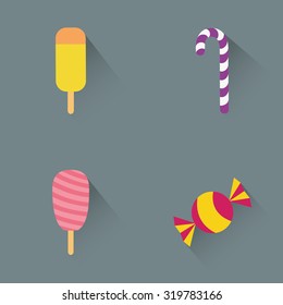 Set of candy icons on a grey background