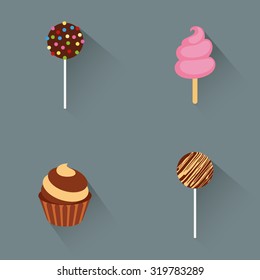 Set of candy icons on a grey background